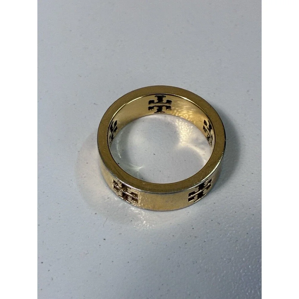 Tory Burch Gold Tone Logo Ring Size 7